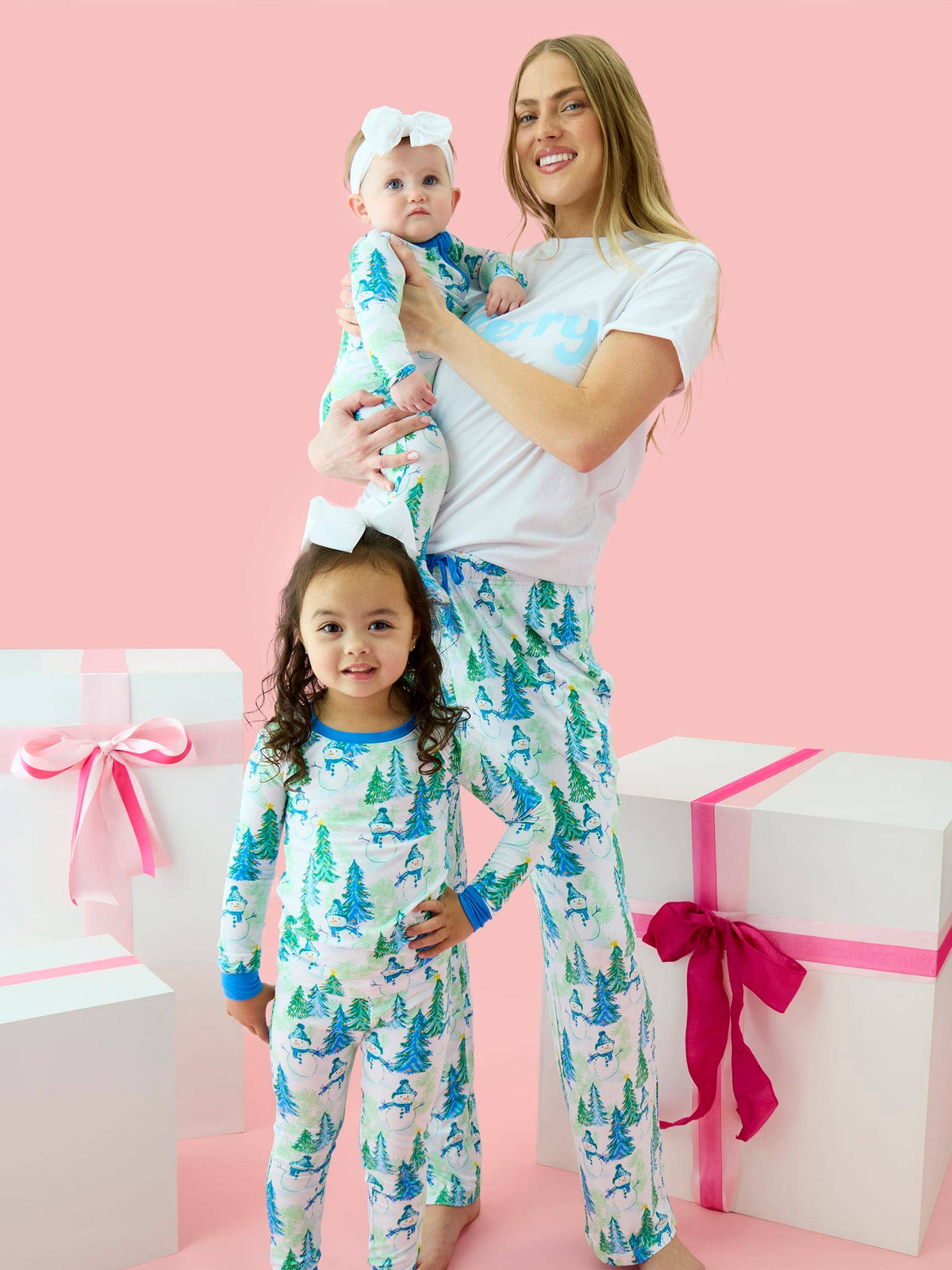 SoftSnooze™ Kids Bamboo Viscose Blue Snowman Grove Long Sleeve Pajama Set