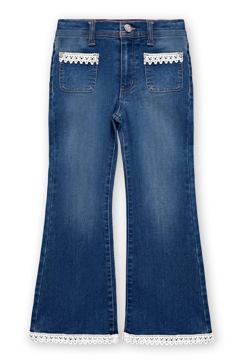 Girl's Flare Leg Denim Jean w/ Crochet Trim