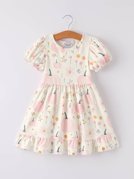Cute Pumpkin Print Girls Dress