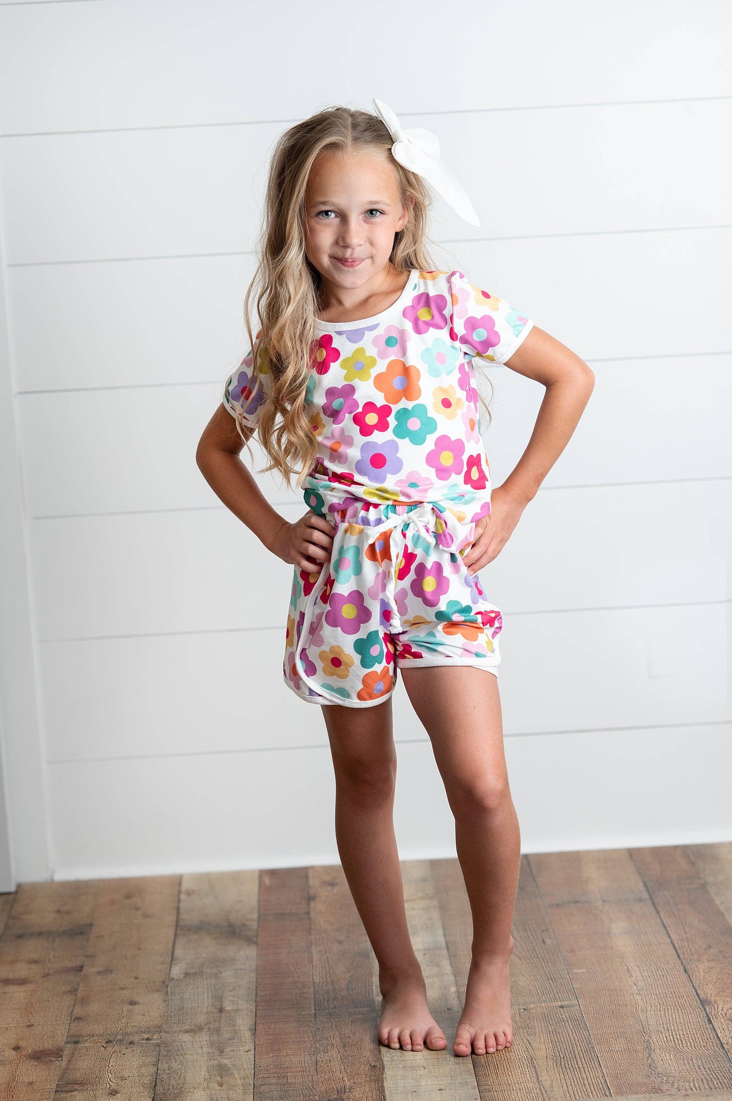 Bright Pink Teal Flower Spring Summer Short Set