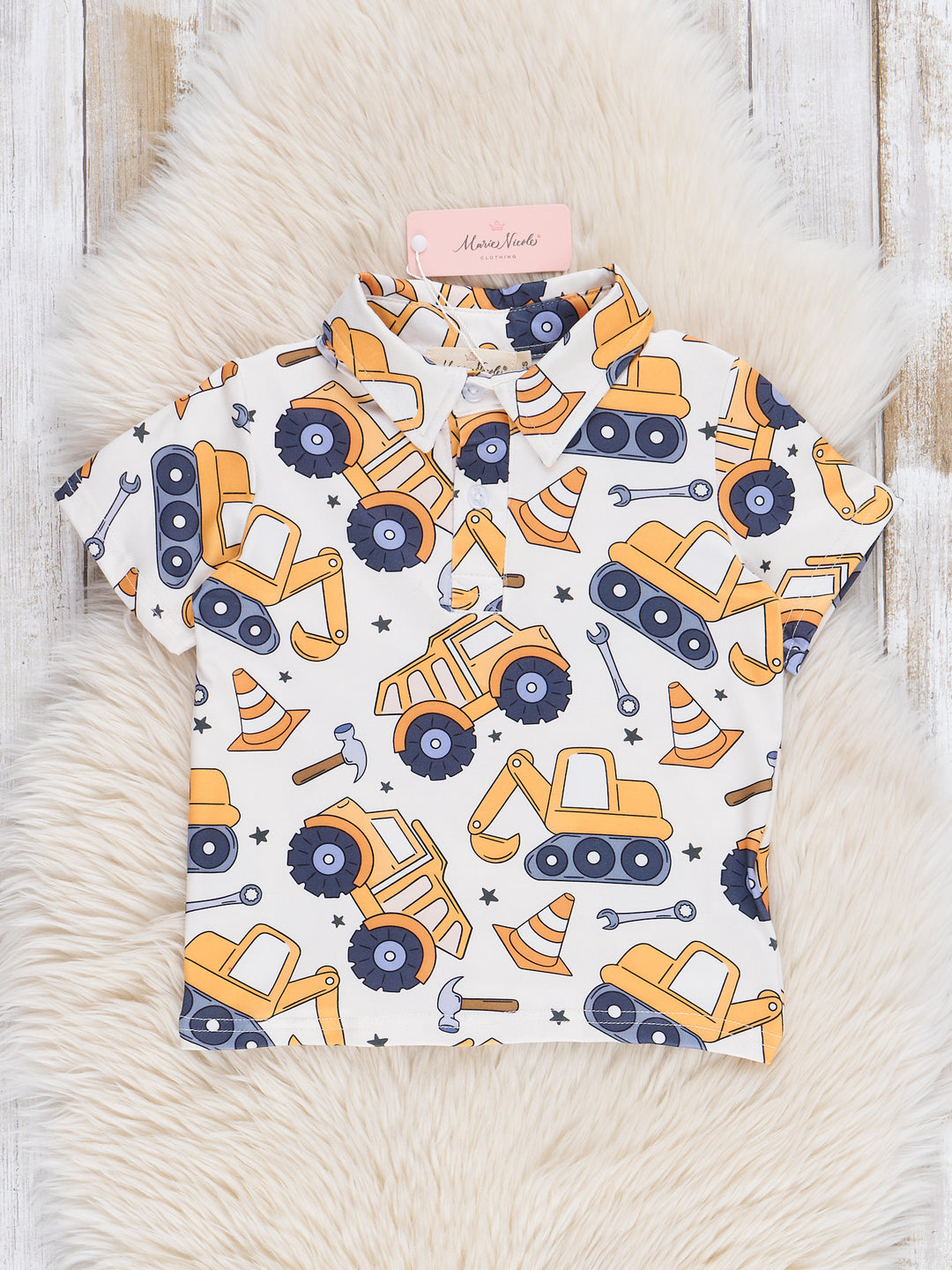 Yellow Construction Trucks Button-Up Shirt