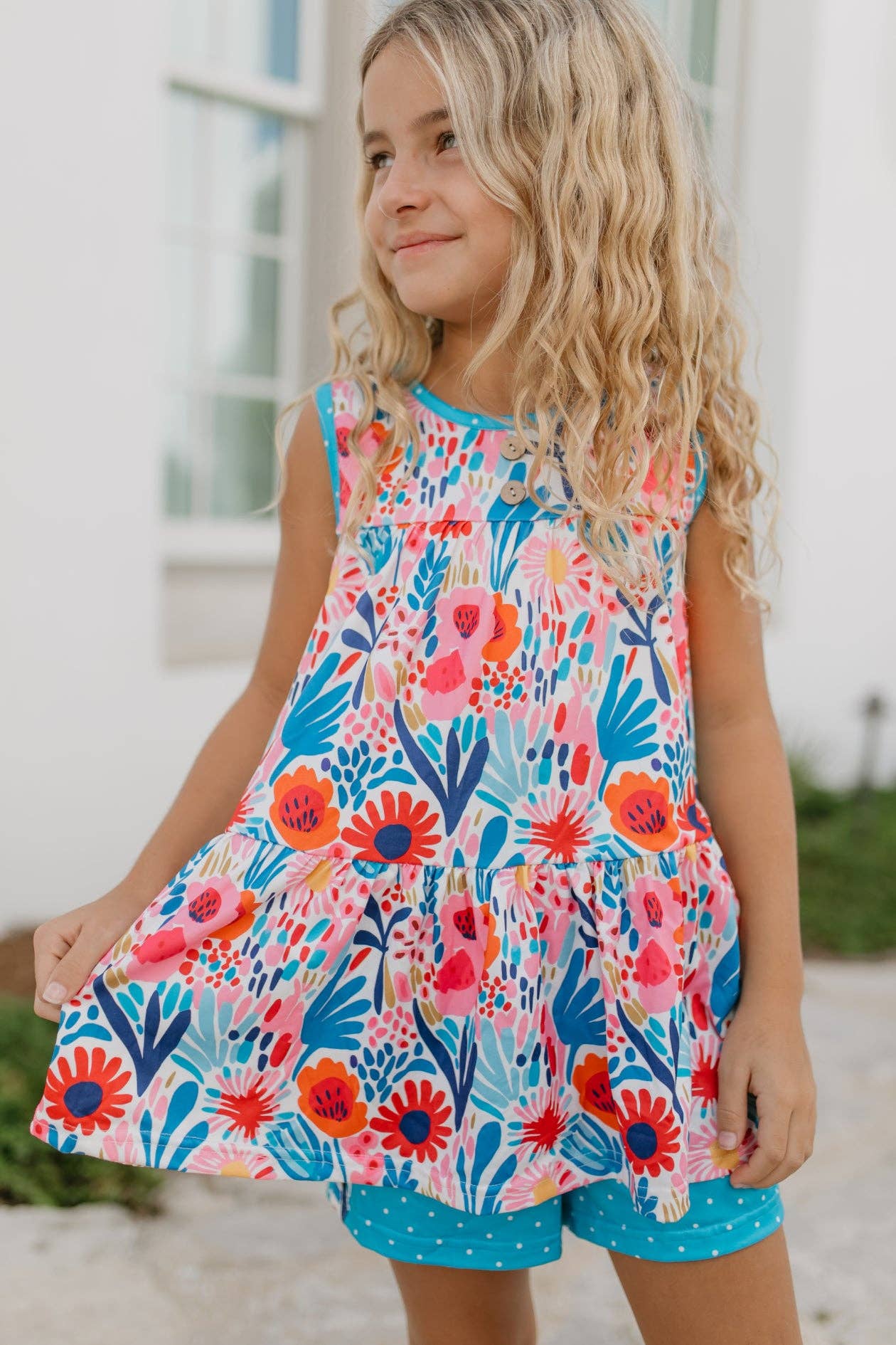 Bright Pink & Blue Wild Floral Spring Summer Short Set