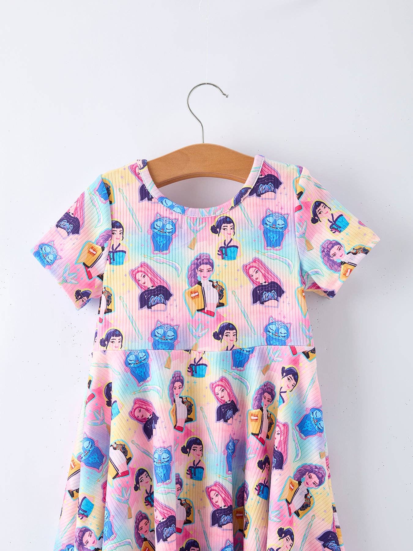 Summer Pop Star Print Girl Twirly Colorful Dress Cotton Blend