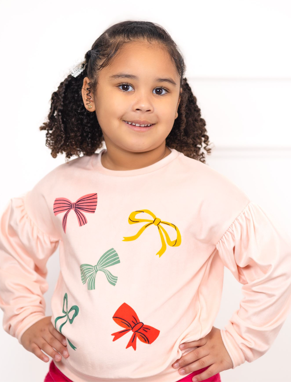 Kids Light Pink Bows Velour Sweatshirt & Flare Legging