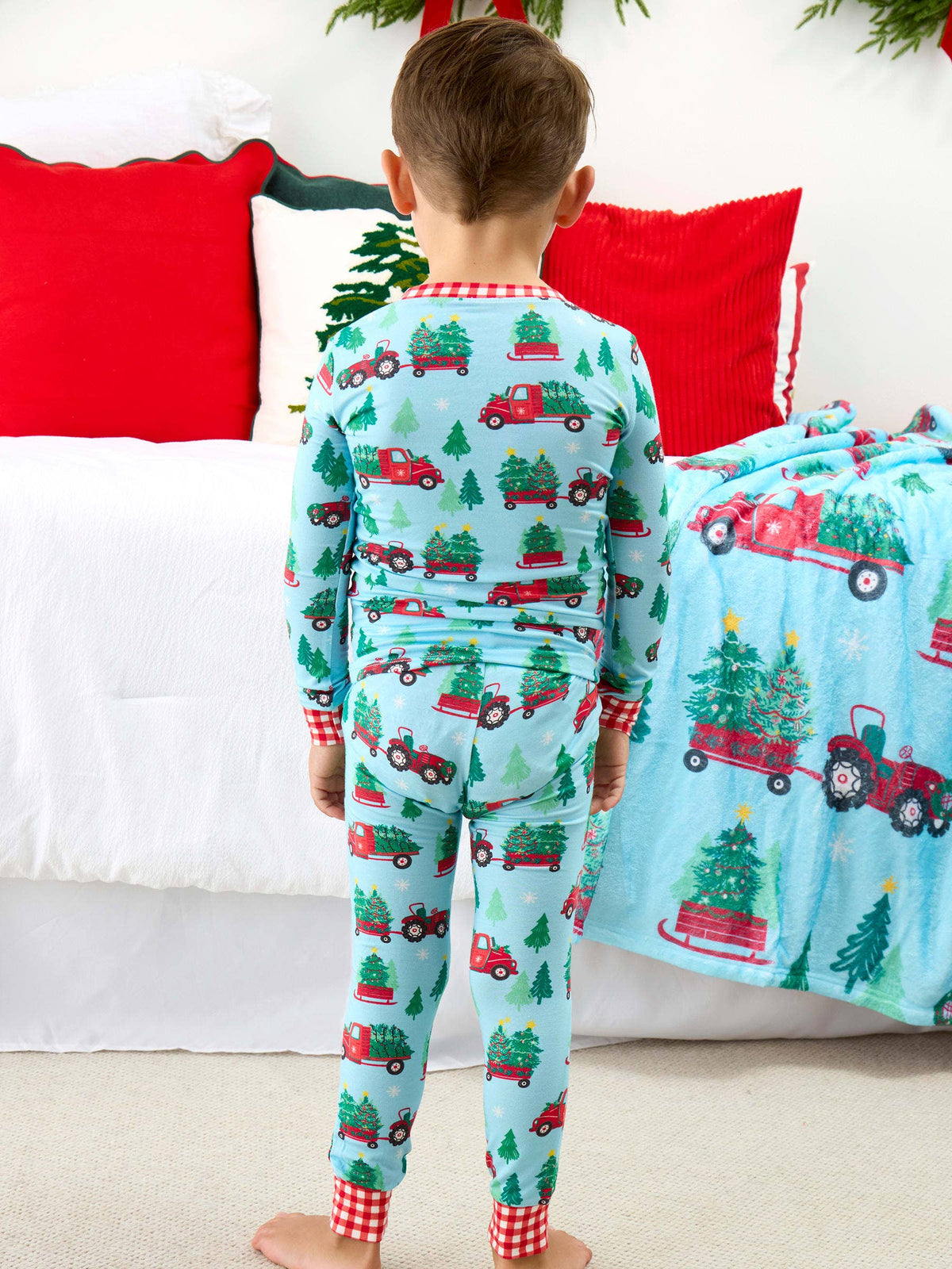 SoftSnooze™ Kids Bamboo Viscose Christmas Tree Farm Trucks Long Sleeve Pajama Set