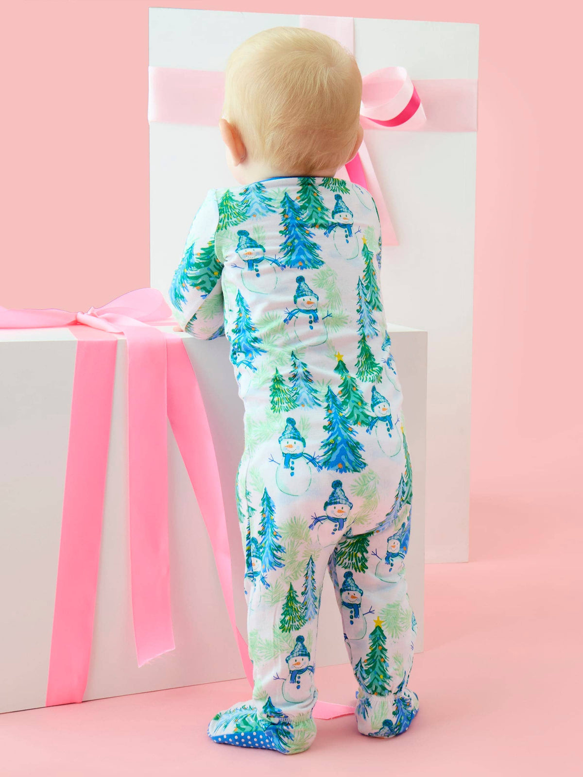 SoftSnooze™ Baby Bamboo Viscose Blue Snowman Grove Footed One Piece Pajama