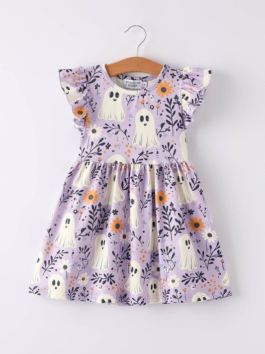 Halloween Purple Ghost Flying Sleeve Dress