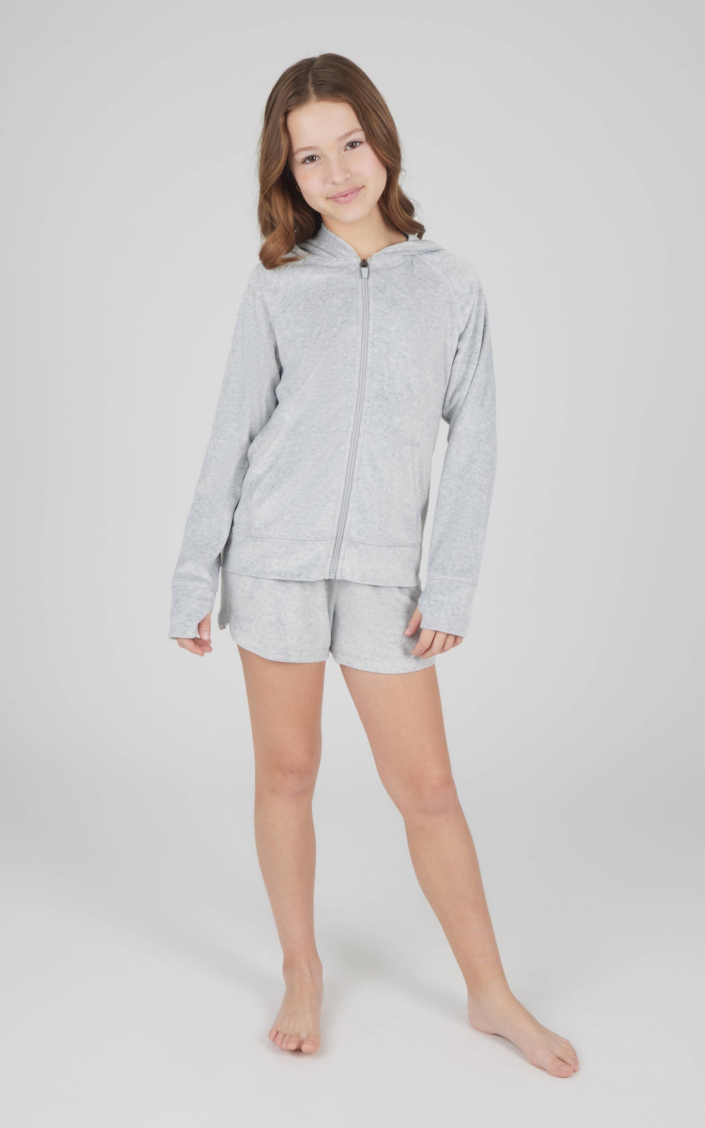 Tween Girls Velour Hoodie Jacket and Short Set