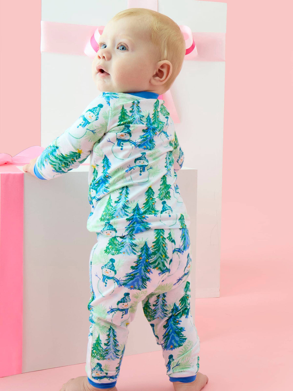 SoftSnooze™ Kids Bamboo Viscose Blue Snowman Grove Long Sleeve Pajama Set