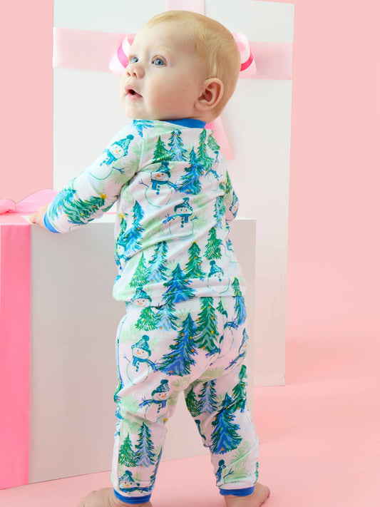 SoftSnooze™ Kids Bamboo Viscose Blue Snowman Grove Long Sleeve Pajama Set