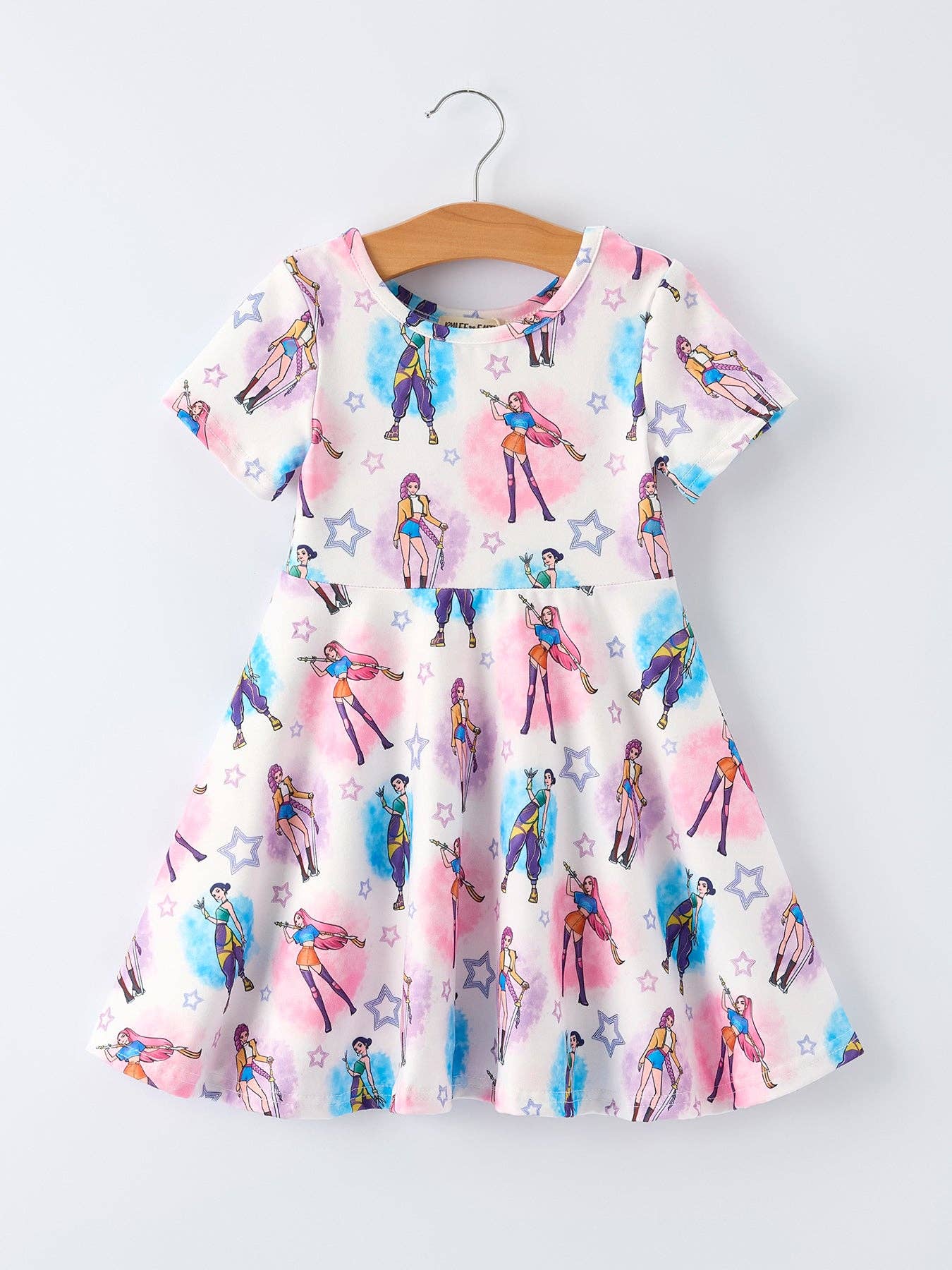 (ETA 3/12/26) Summer Pop Star Print Girl Twirly Short Sleeves Dress
