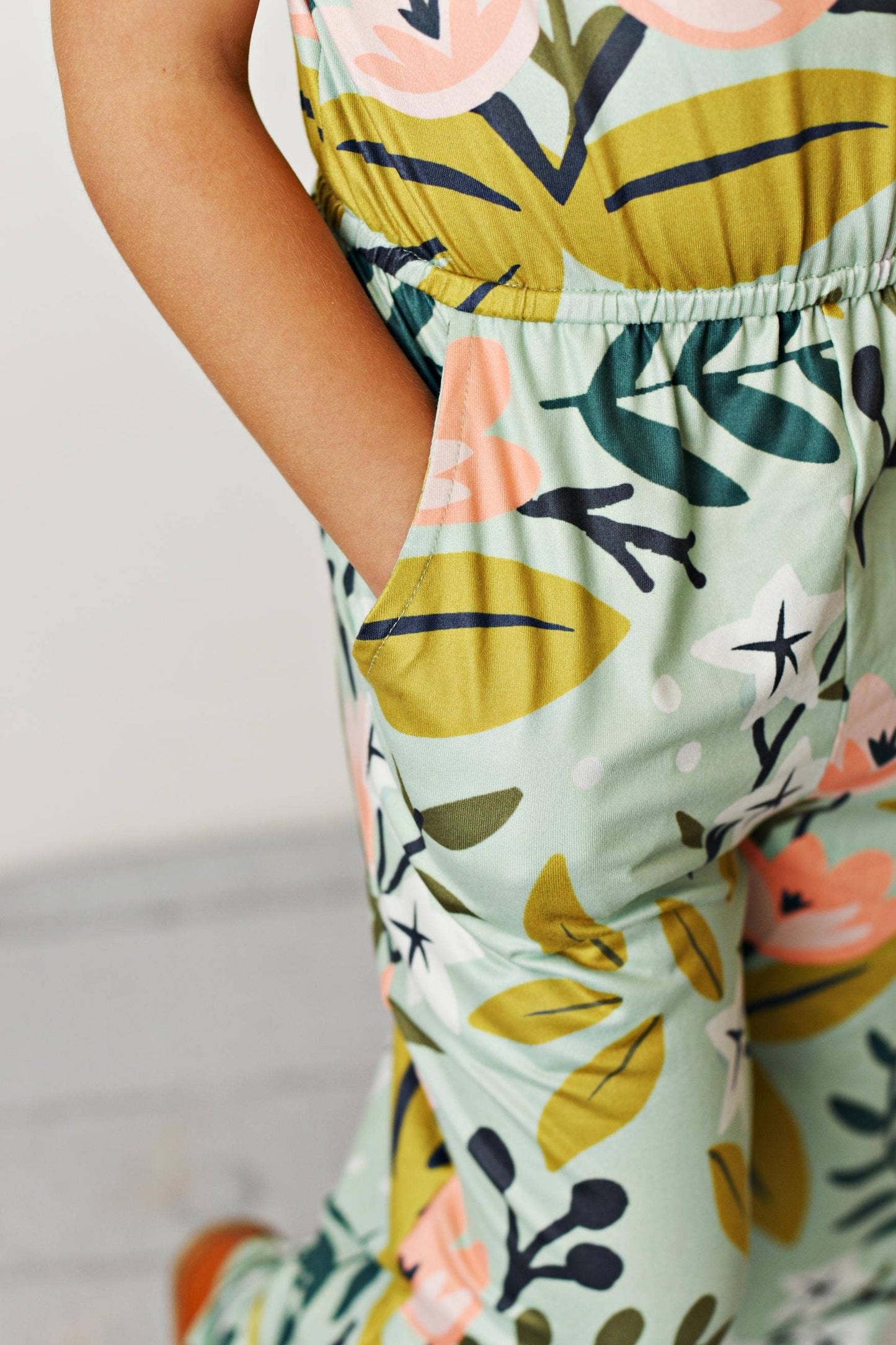 Sage Pink Floral Spring Summer Jumpsuit With Pockets