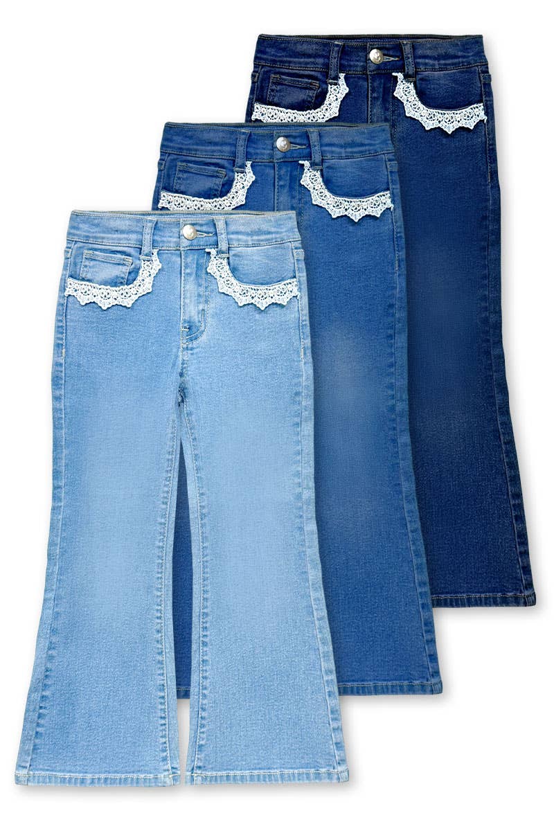 Girl's Flare Leg Denim Jean w/ Crochet