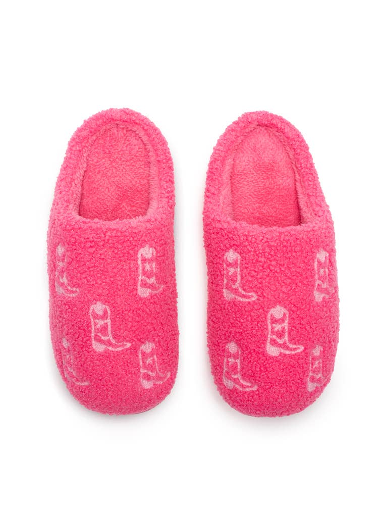 Indoor / Outdoor Slippers - White Cowgirl Boots - Pink