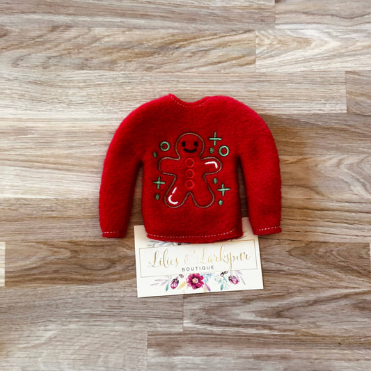 Gingerbread Cookie Elf Sweater - Red