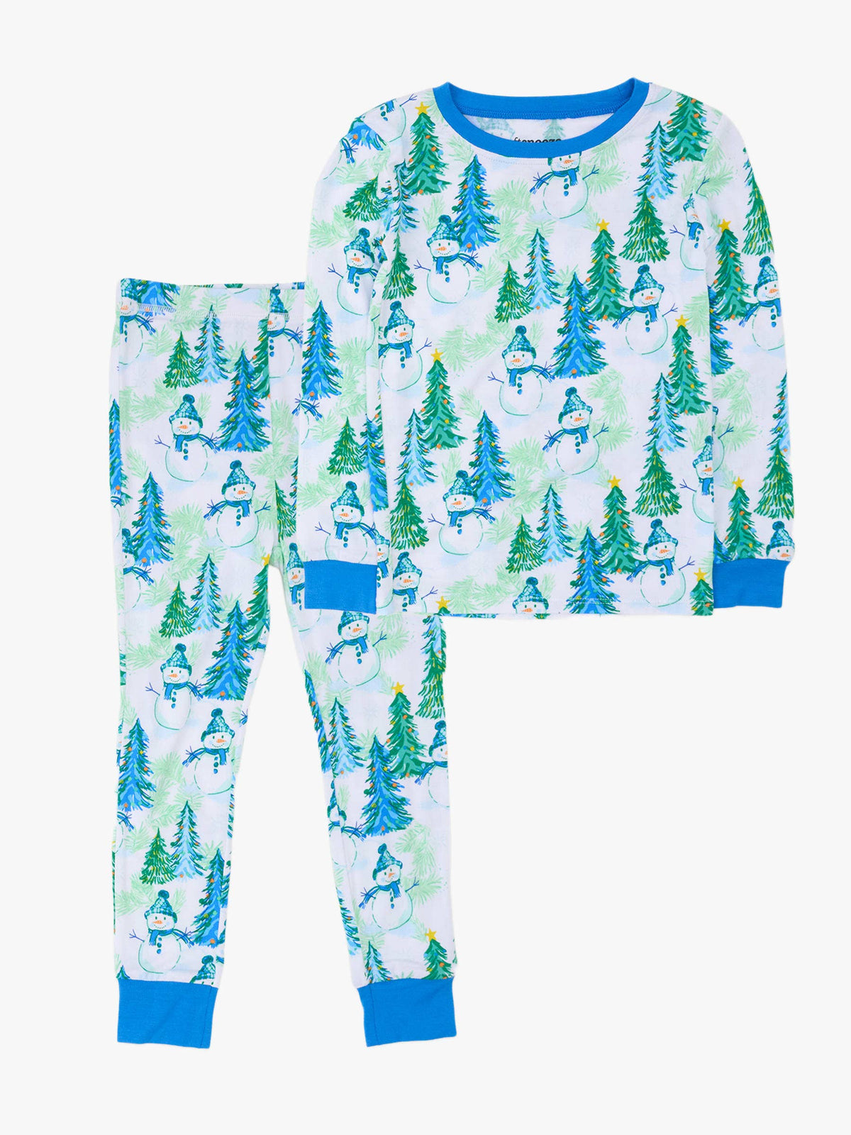 SoftSnooze™ Kids Bamboo Viscose Blue Snowman Grove Long Sleeve Pajama Set