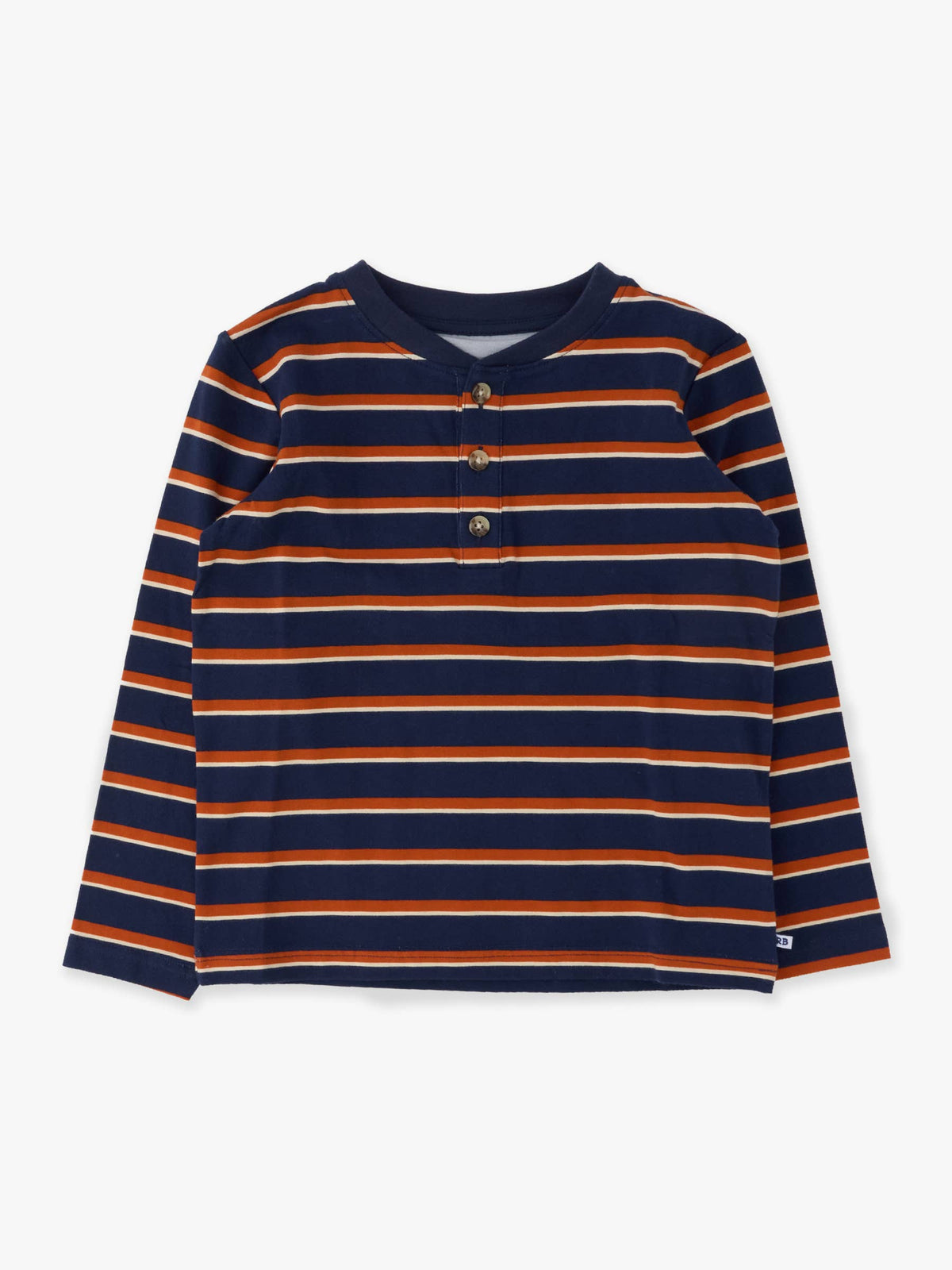 Boys Dark Navy & Rust Stripe Knit Long Sleeve Henley Tee
