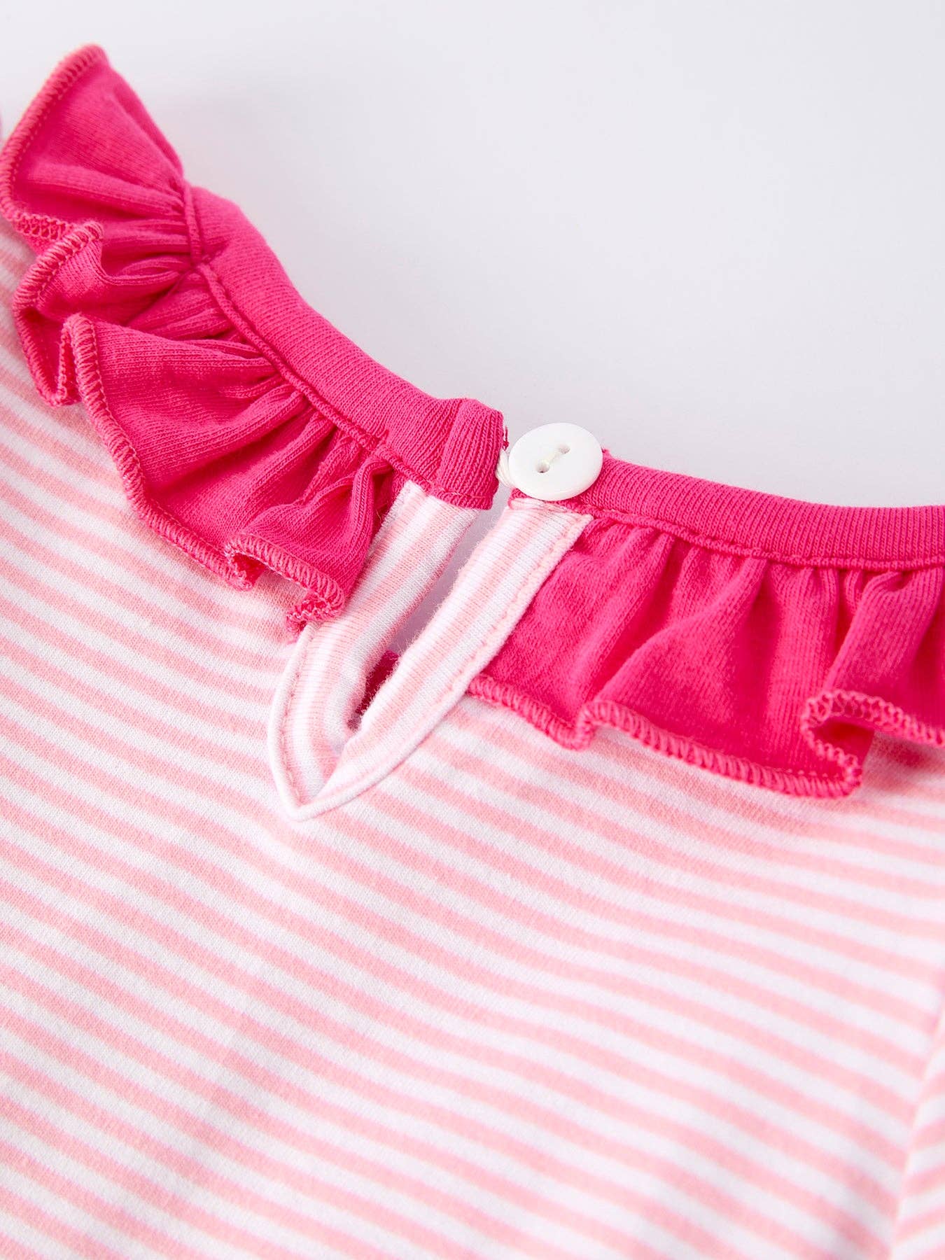 Christmas Santa Applique Striped Baby Girls Romper with Red Ruffle Trim