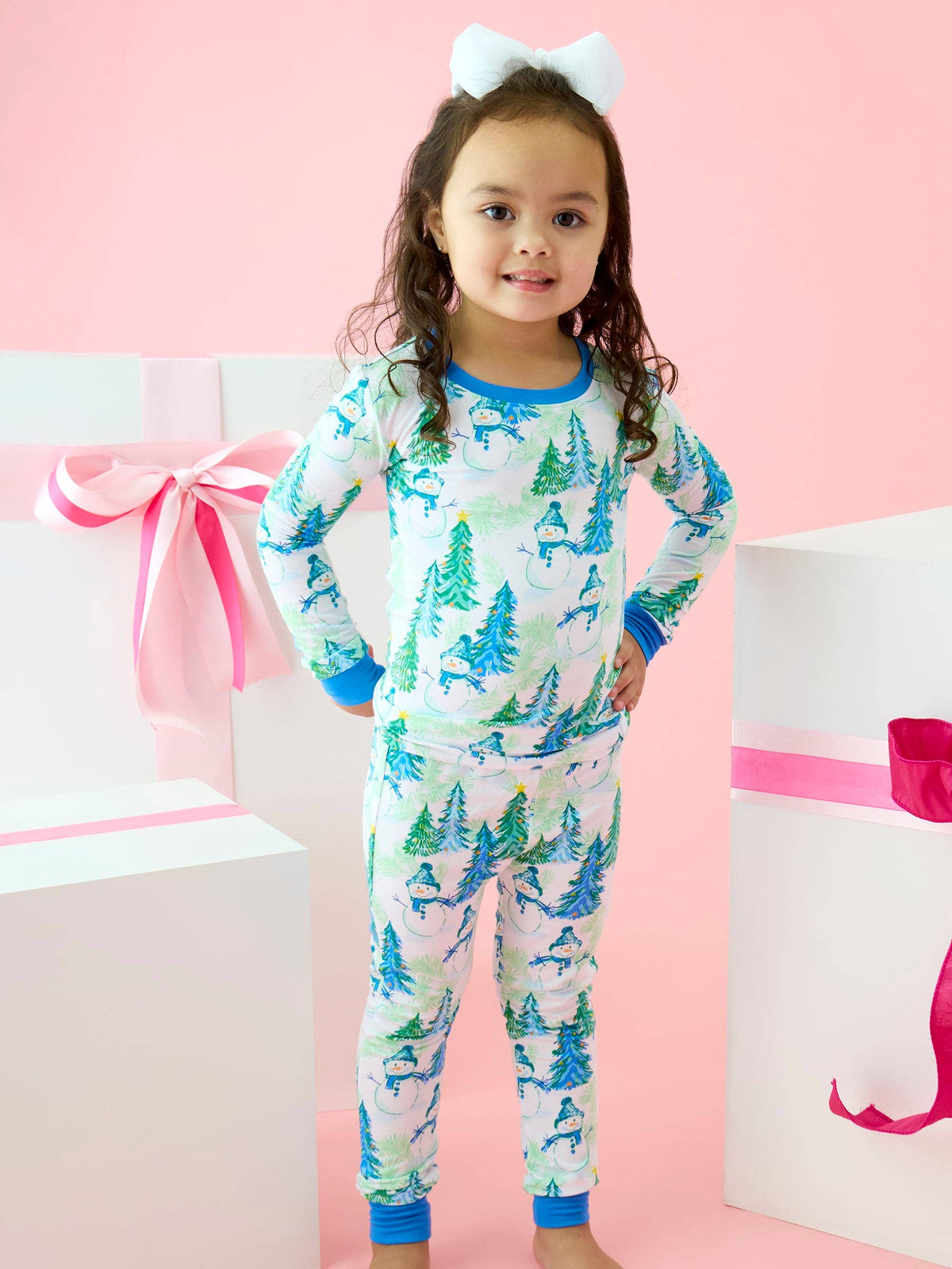 SoftSnooze™ Kids Bamboo Viscose Blue Snowman Grove Long Sleeve Pajama Set