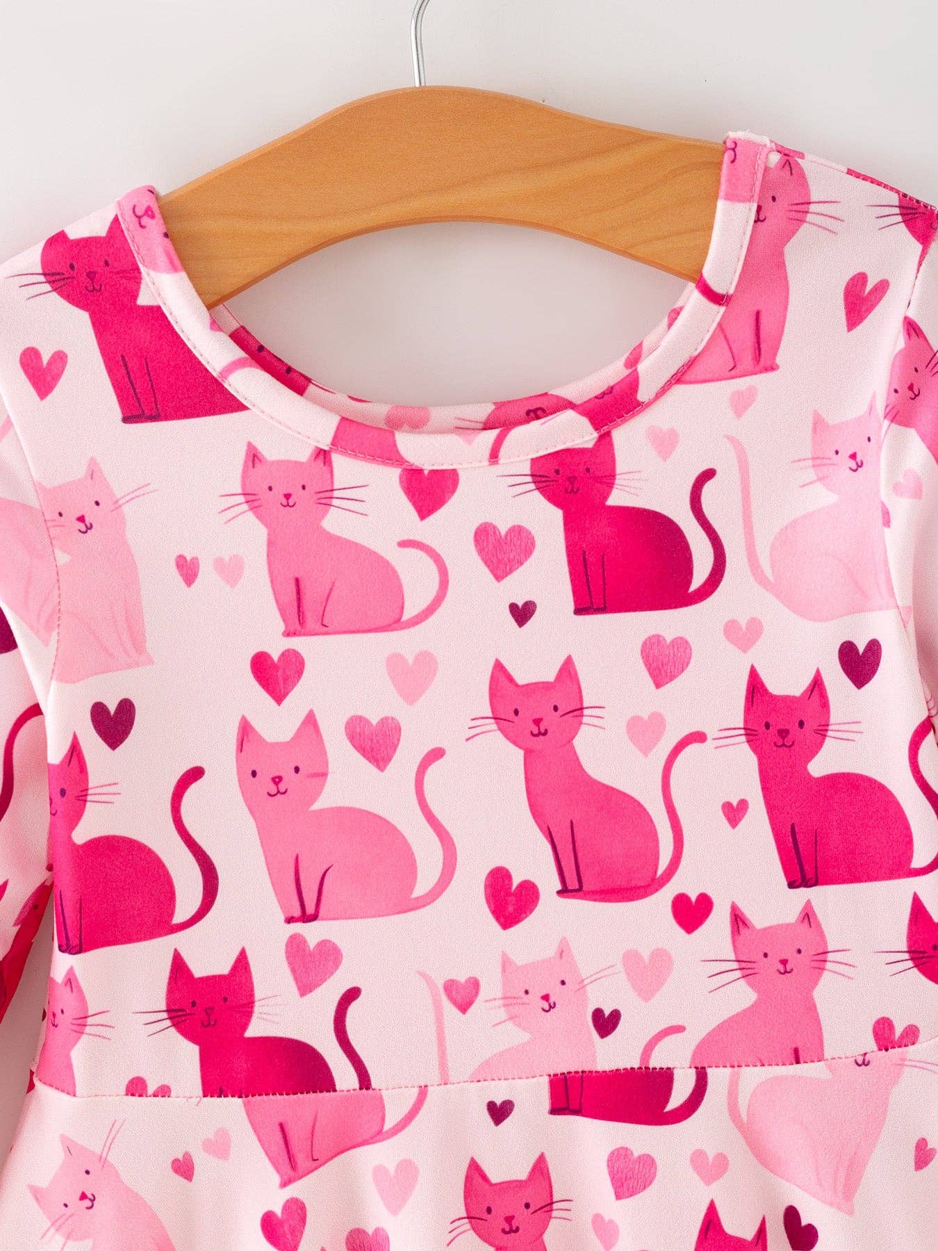 Pink Cat Dress – Long Sleeve Heart Print Outfit