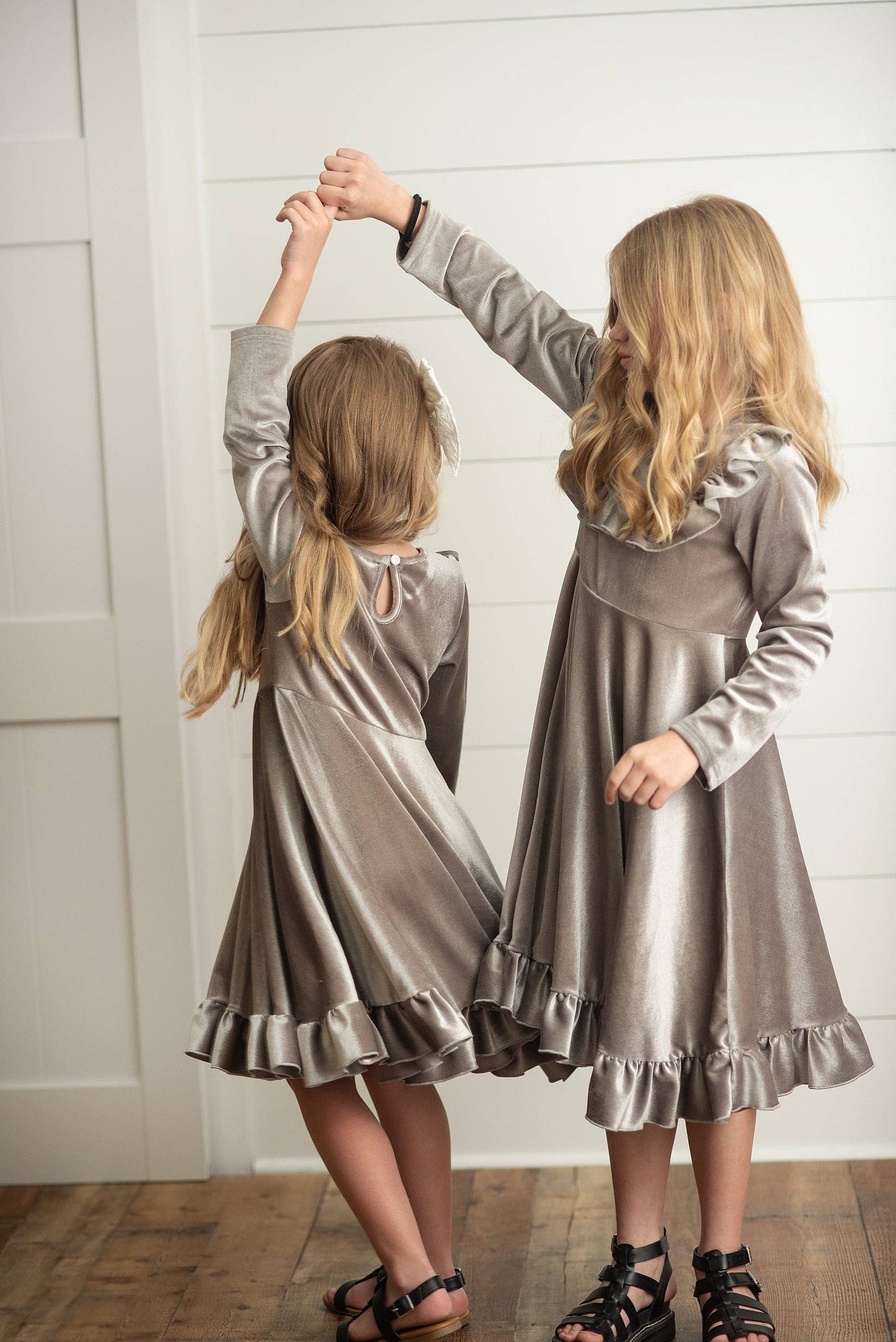 Gray Silver Velvet Ruffle Fancy Christmas Party Dress