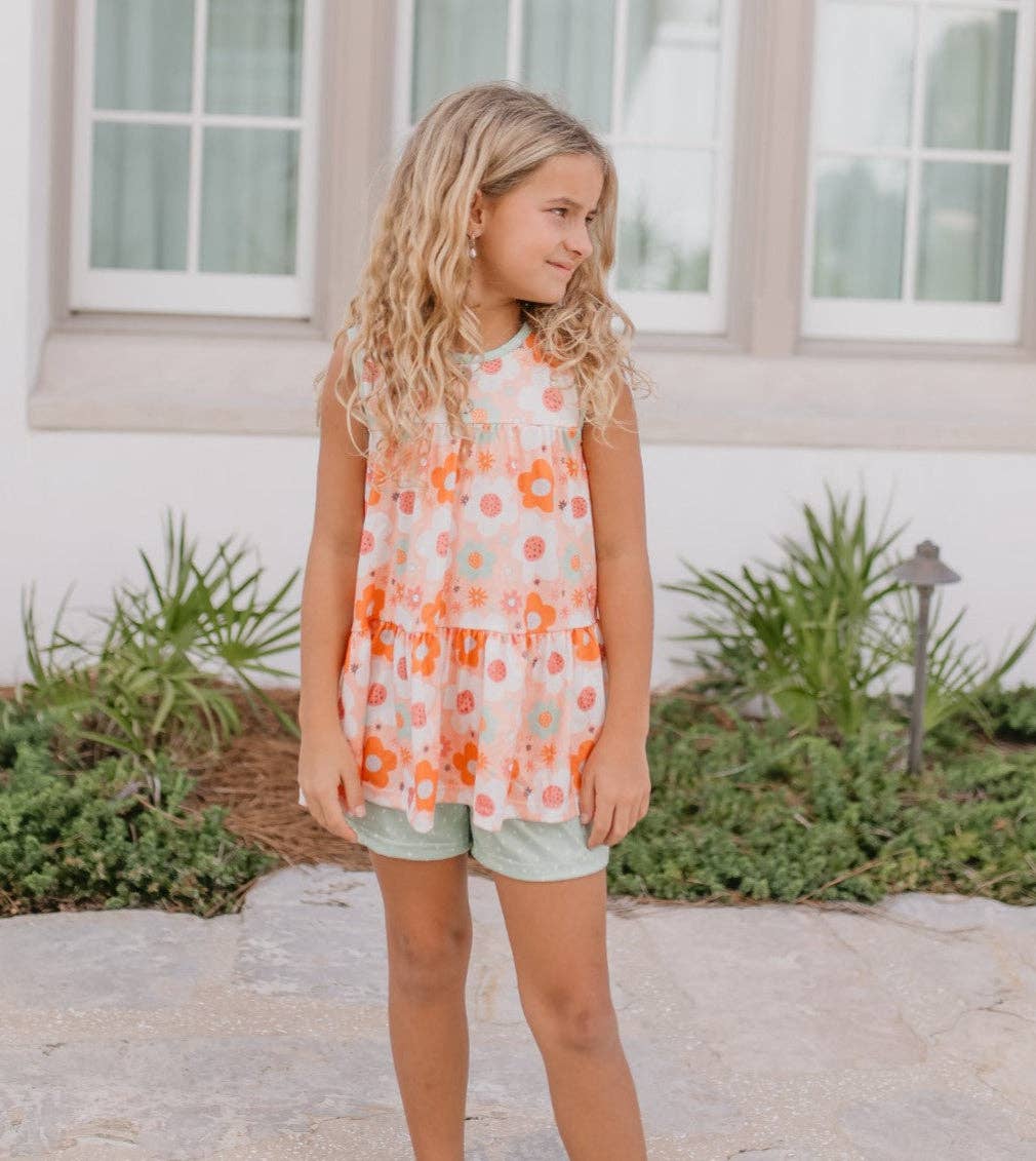 Sage & Rust Retro Flower Spring Summer Short Set
