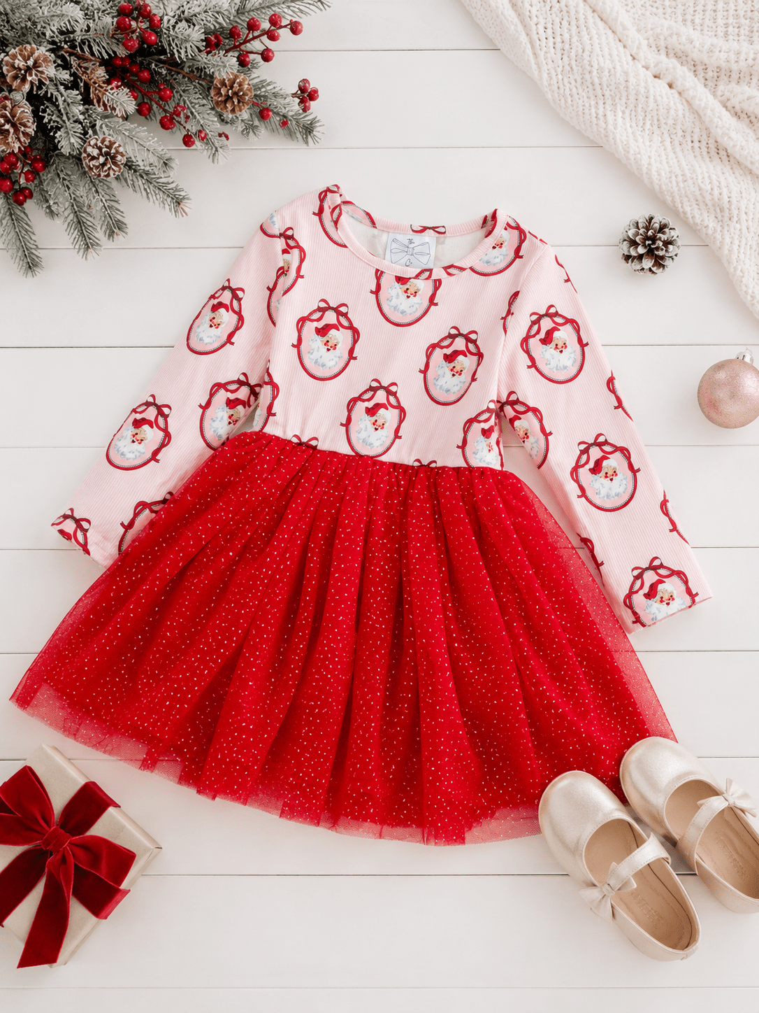 Vintage Santa Christmas Girls Tutu Dress