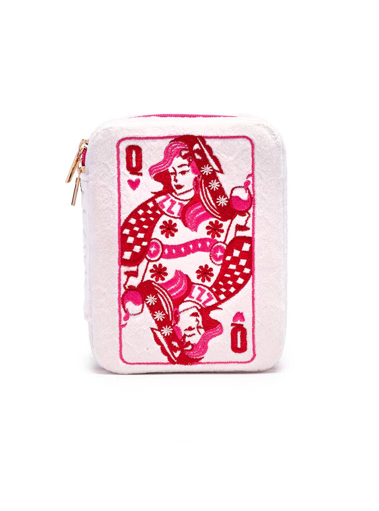 Velvet Jewelry Zip Case / Organizer - Queen of Hearts -White
