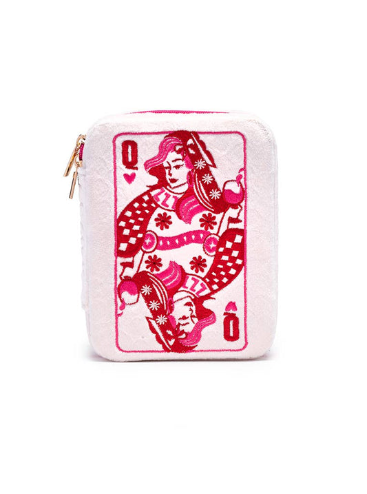 Velvet Jewelry Zip Case / Organizer - Queen of Hearts -White