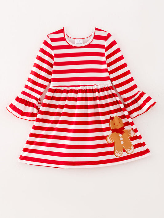 Girls Striped Gingerbread Print Dress