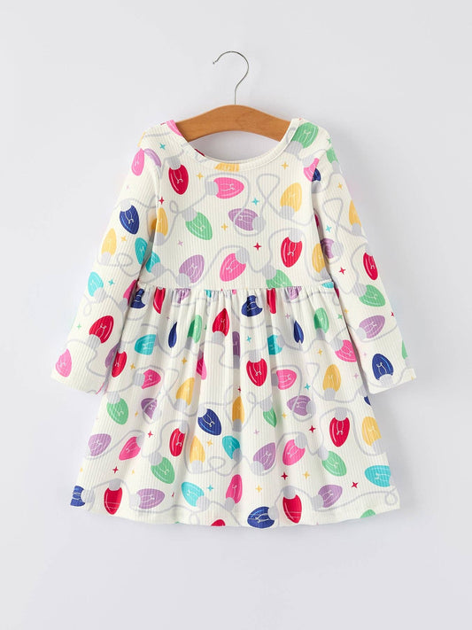 Christmas Colorful Light Bulb Girls Dress