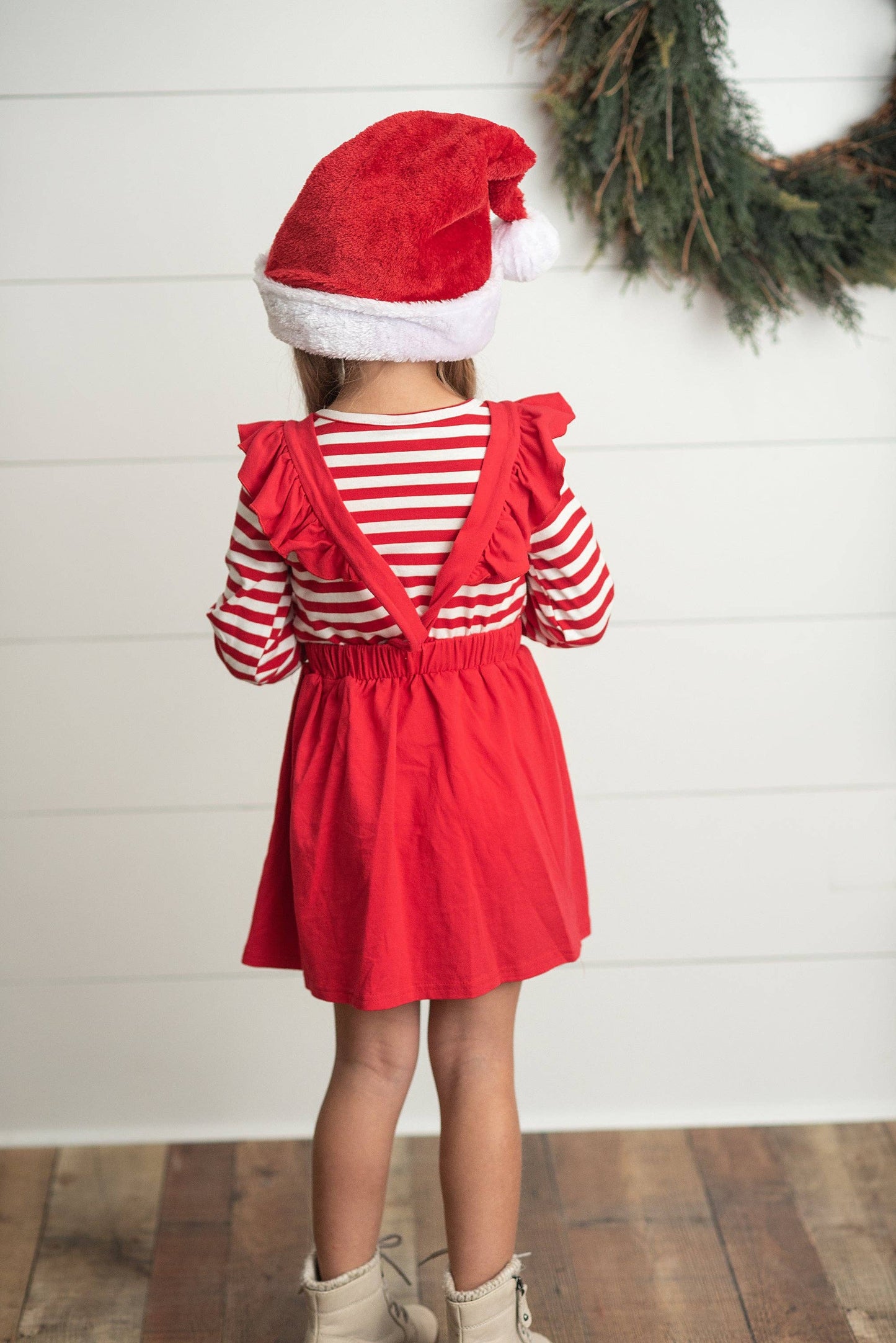 Striped Santa Ruffle Pocket Pinafore Christmas Set