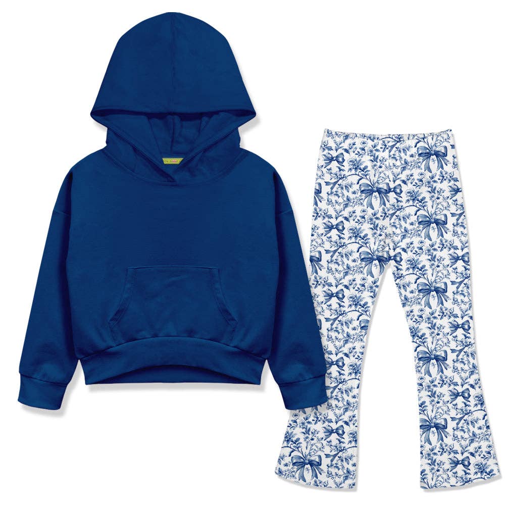 Kids Cobalt Hoodie & Bows Flare Leggings