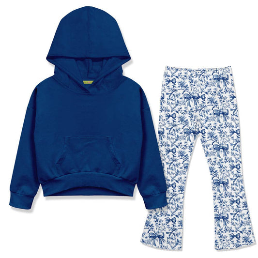 Kids Cobalt Hoodie & Bows Flare Leggings