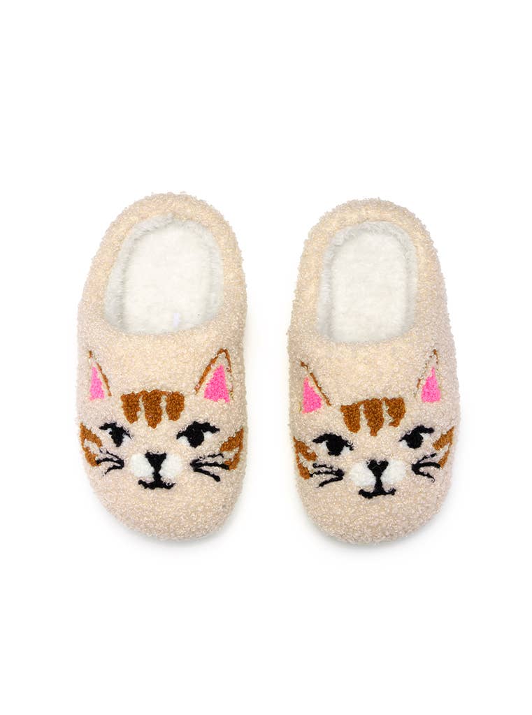 Indoor / Outdoor Slippers - Kids - Kitty Cat Faces - Cream