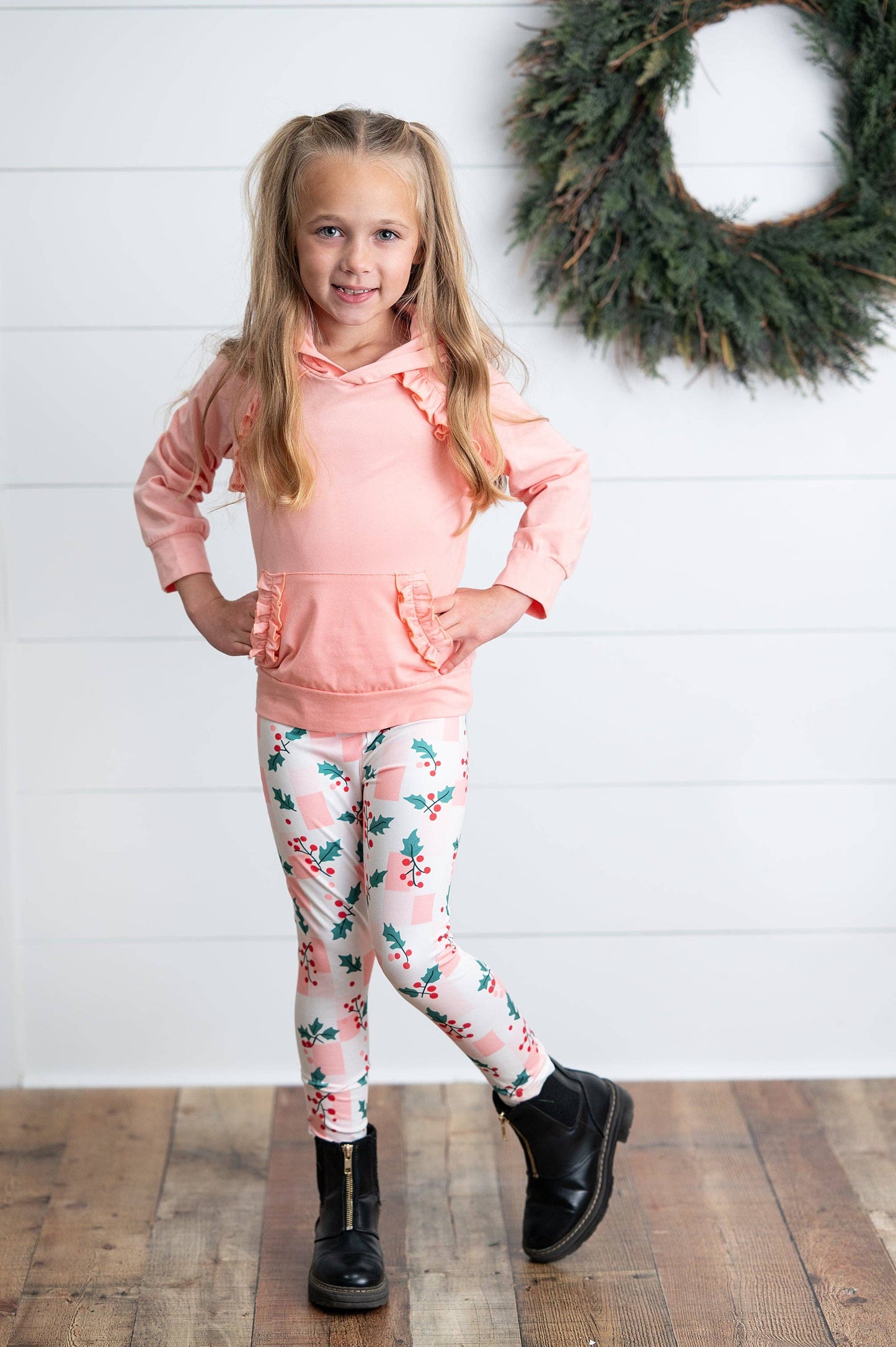 Blush Ruffle Hoodie & Holly Check Pant Set