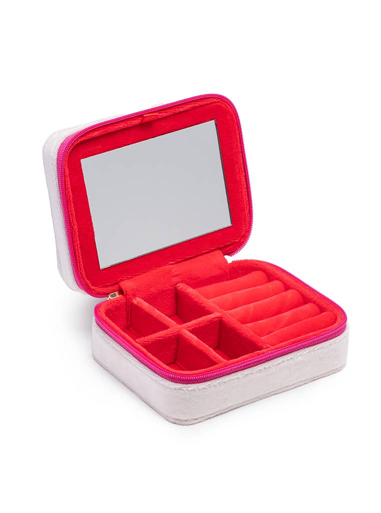 Velvet Jewelry Zip Case / Organizer - Queen of Hearts -White
