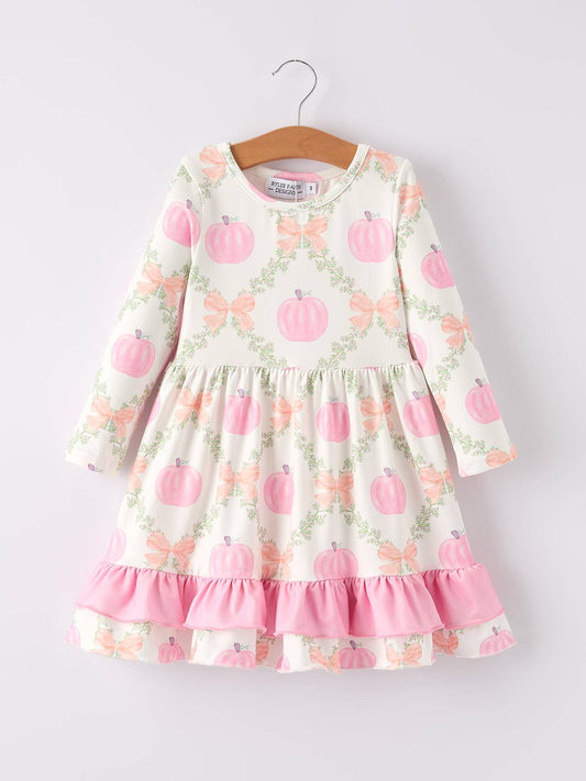 Pumpkin Pink Ruffle Girls Dress