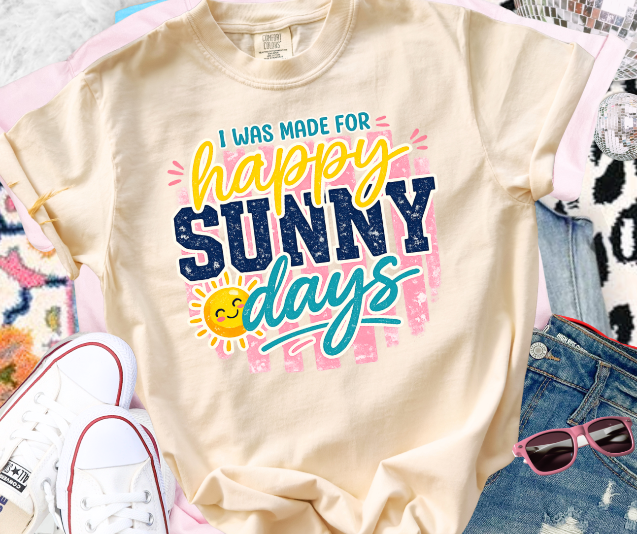 I Was Made for Happy Sunny Days Ivory Tee