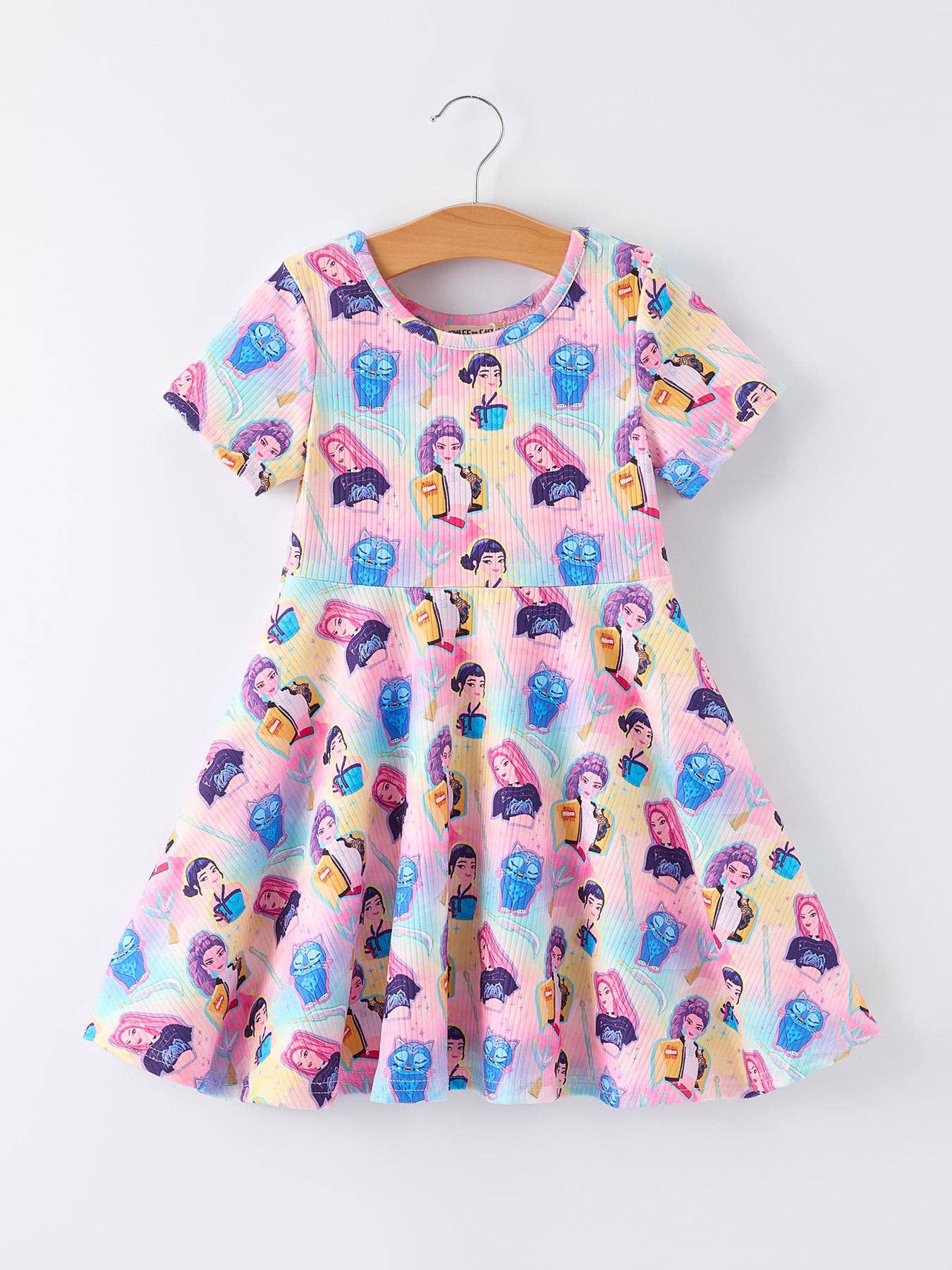 Summer Pop Star Print Girl Twirly Colorful Dress Cotton Blend