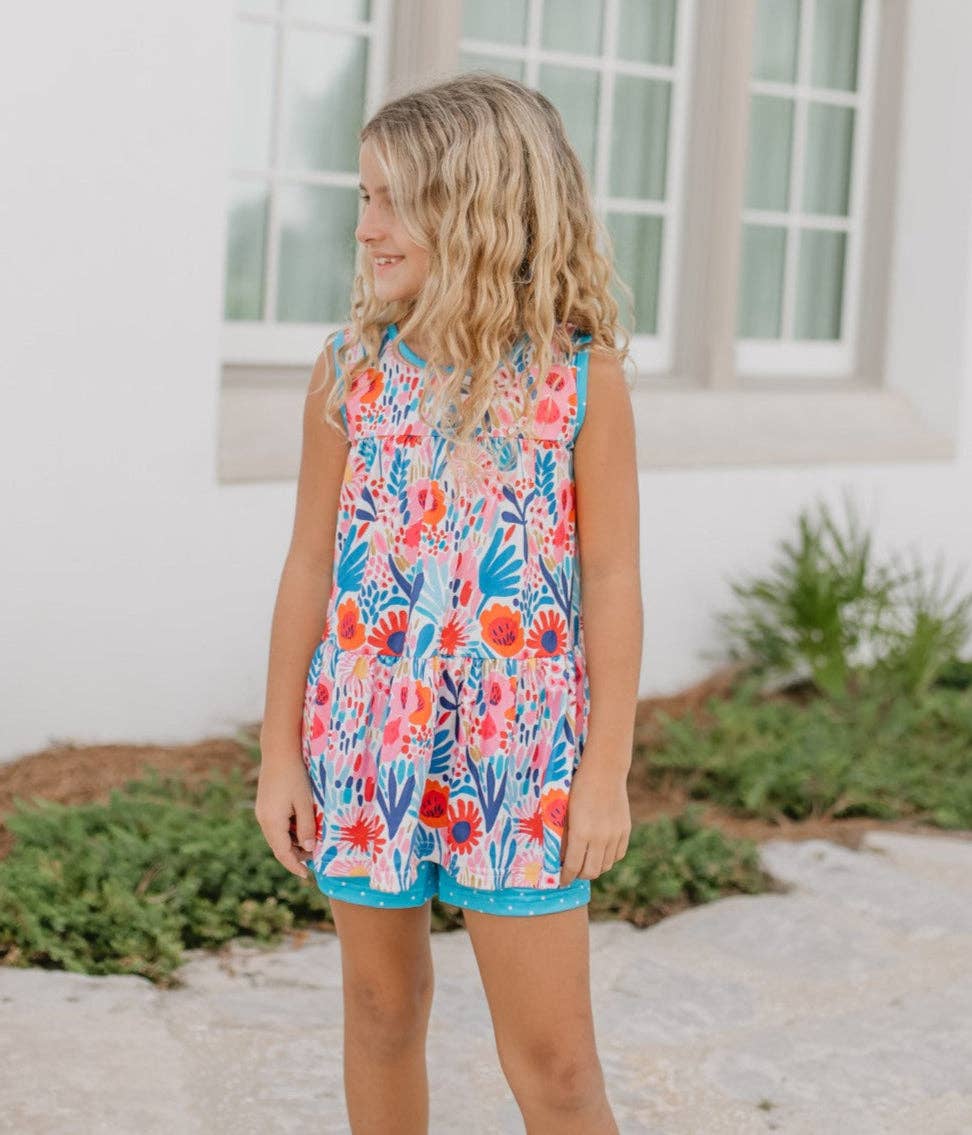 Bright Pink & Blue Wild Floral Spring Summer Short Set
