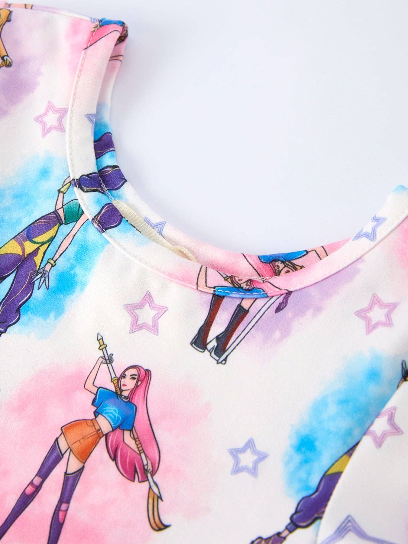 (ETA 3/12/26) Summer Pop Star Print Girl Twirly Short Sleeves Dress