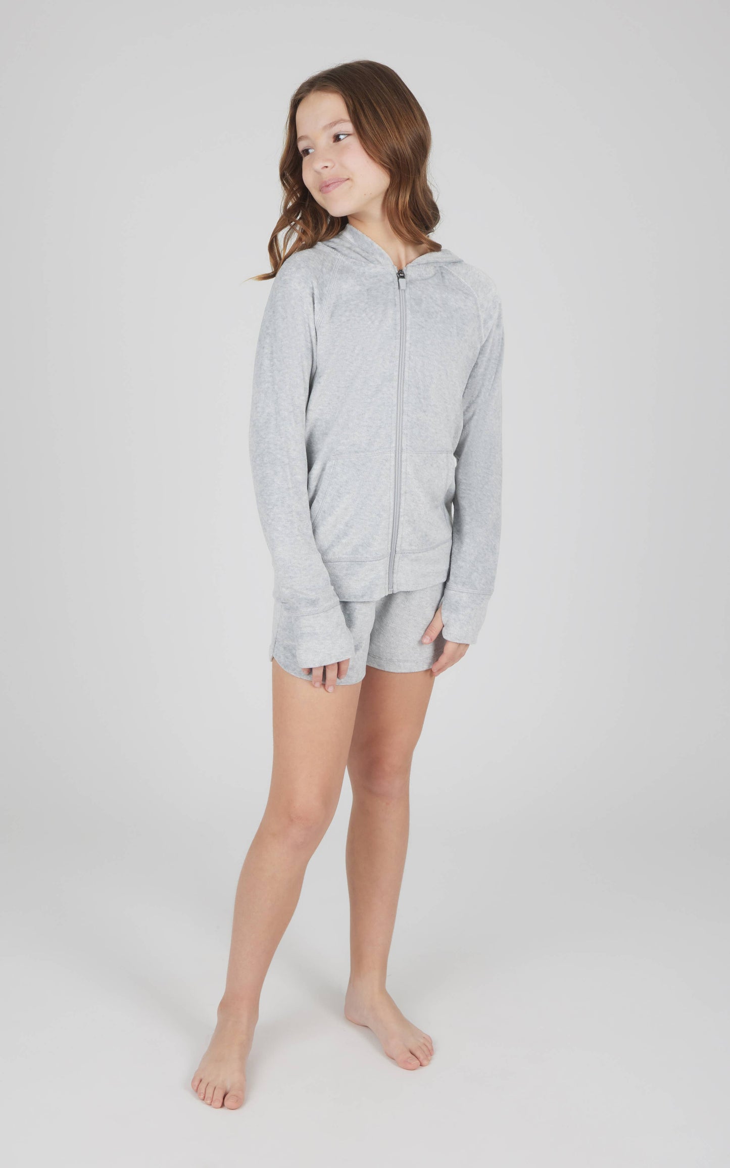 Tween Girls Velour Hoodie Jacket and Short Set