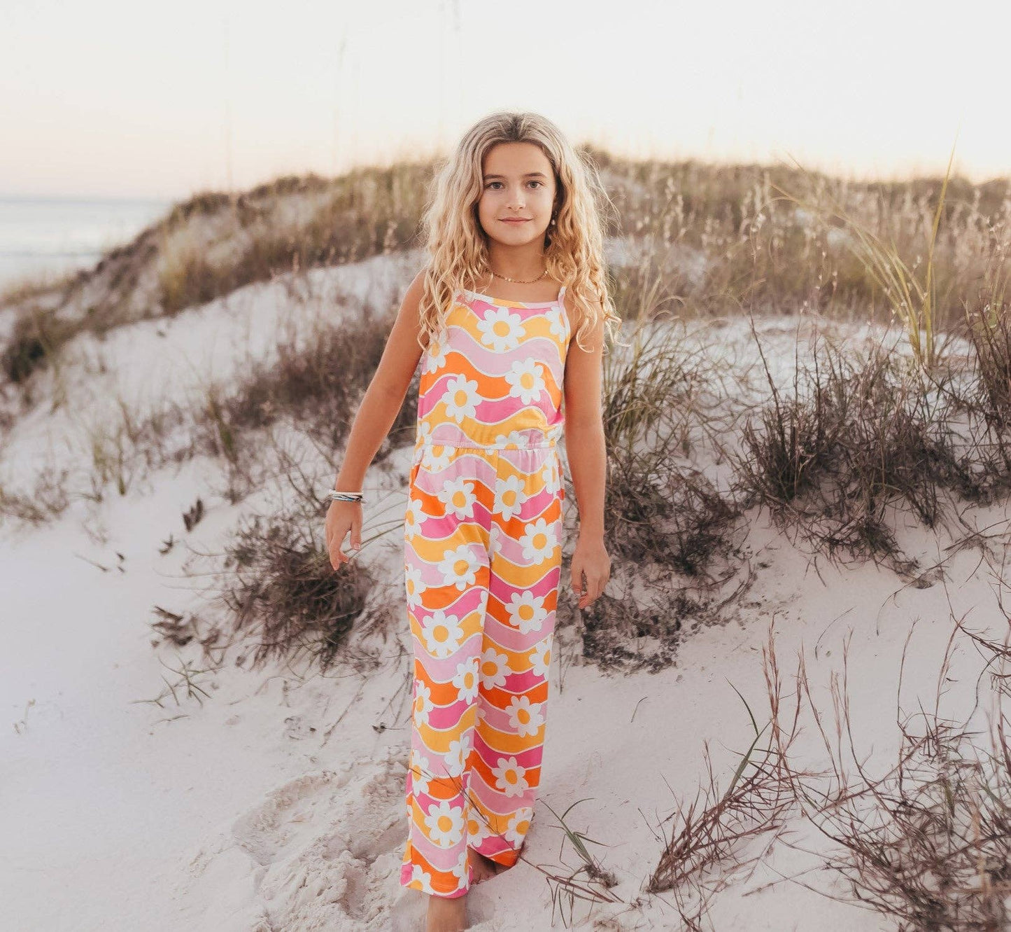 Tangerine & Pink Retro Floral Jumpsuit With Pockets
