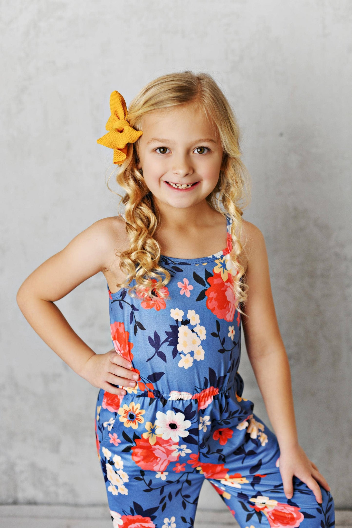 Blue & Coral Floral Spring Summer Jumpsuit With Pockets