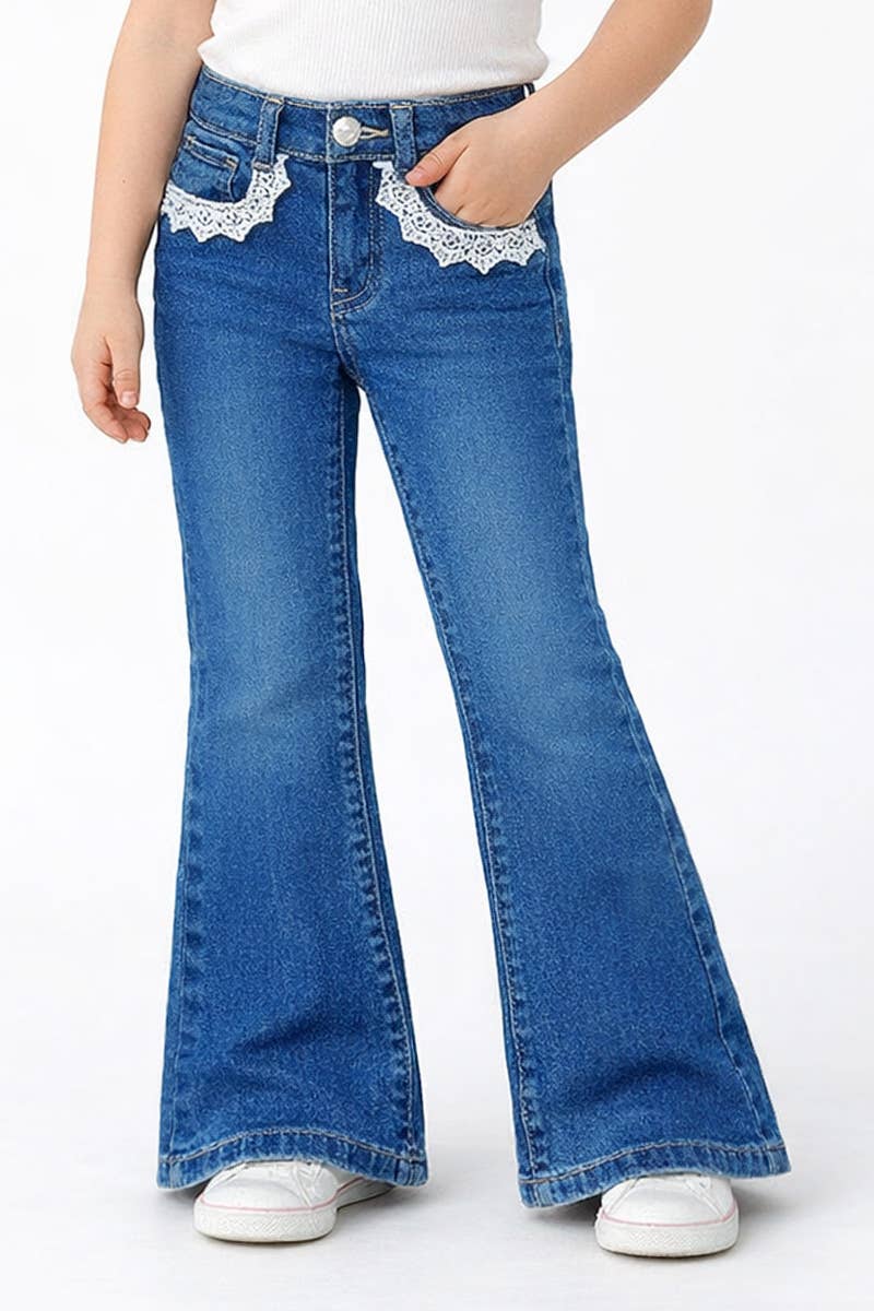 Girl's Flare Leg Denim Jean w/ Crochet