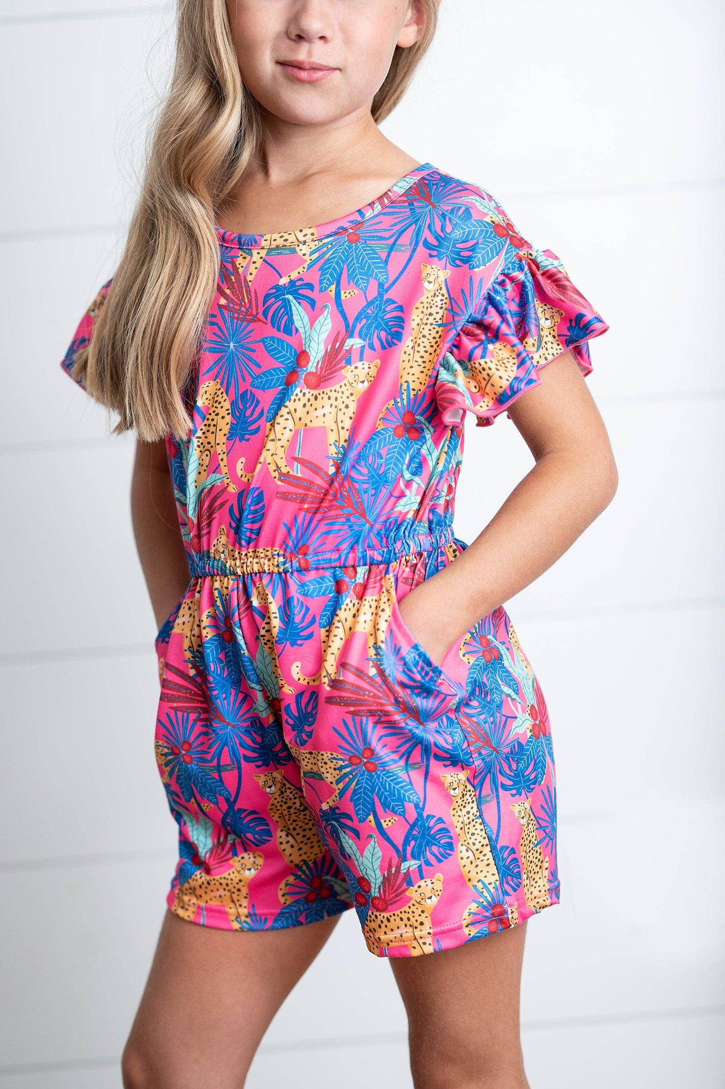 Pink Orange Cheetah Animal Summer Romper Short Set