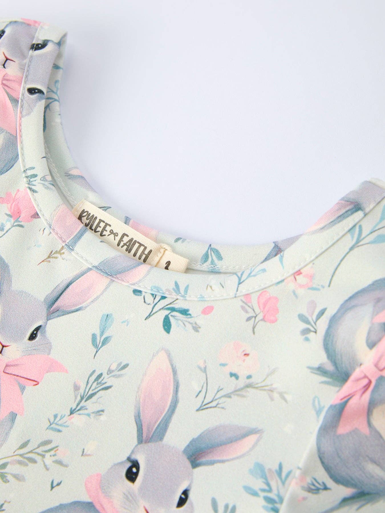 Easter Bunny Bow Print Twirl Short Sleeve Dress