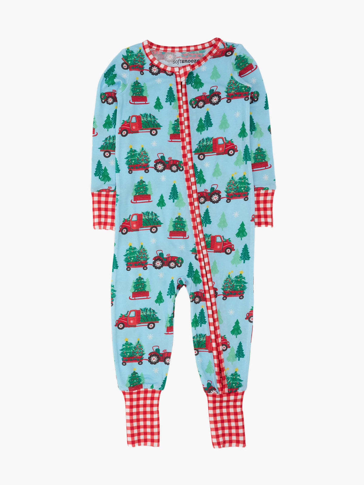 SoftSnooze™ Baby Bamboo Viscose Christmas Tree Farm Trucks Convertible One Piece Footie Pajama