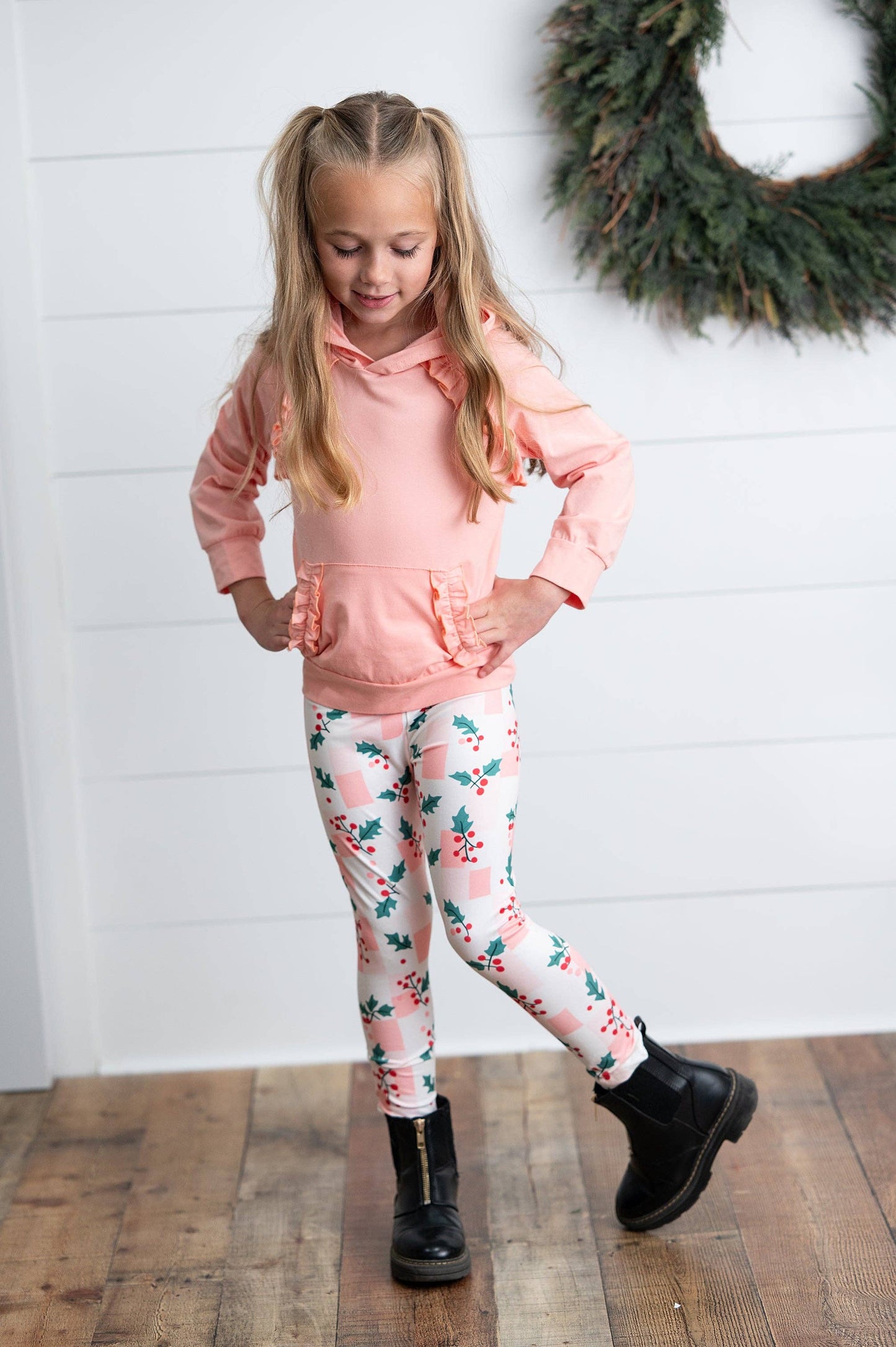 Blush Ruffle Hoodie & Holly Check Pant Set
